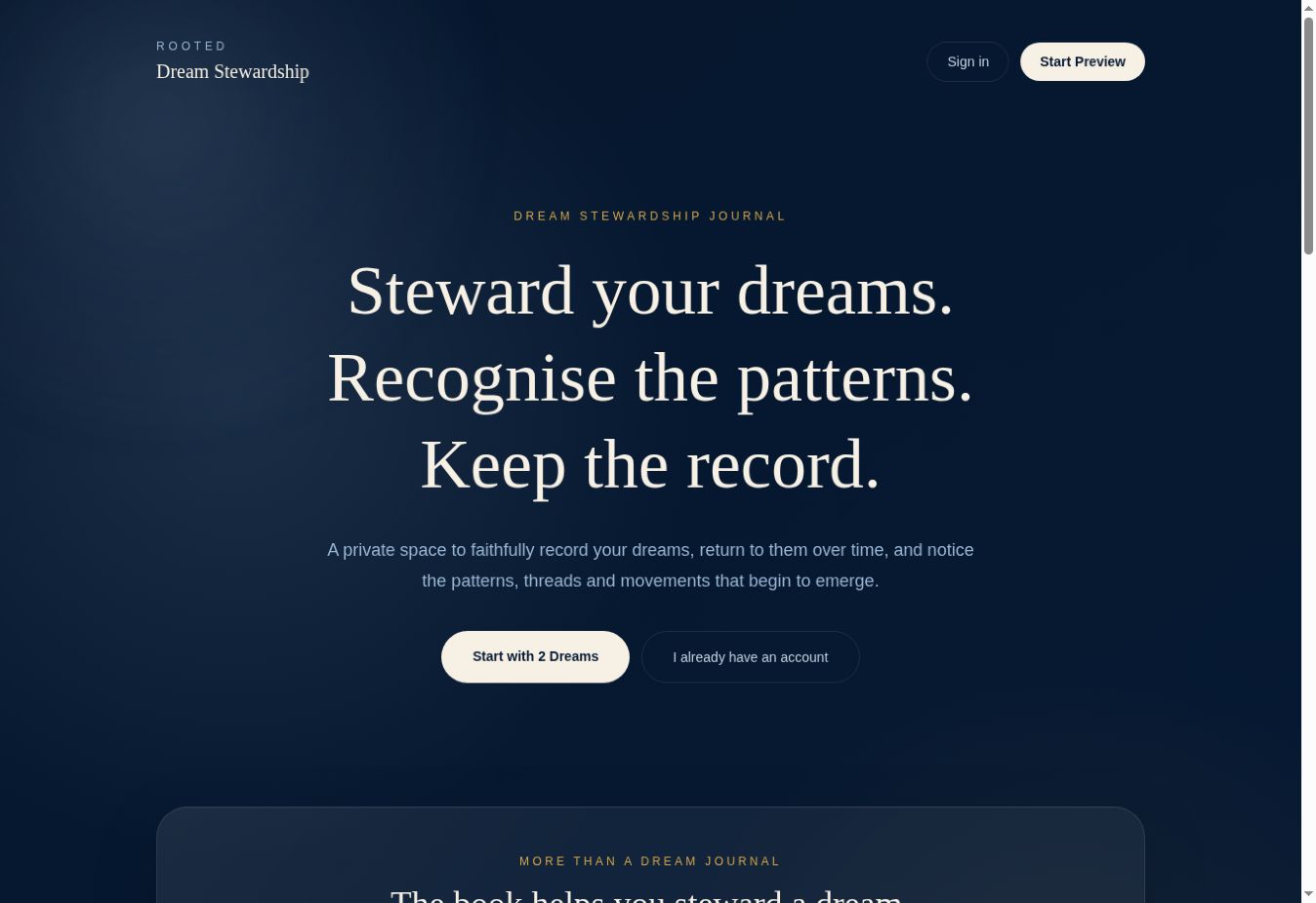 Dream Stewardship public landing page